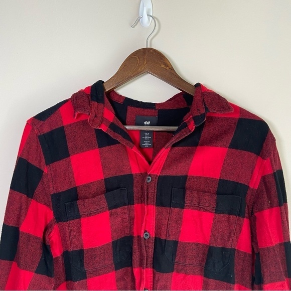 H&M Regular Fit Twill Shirt Oversized Flannel Button Down Red Medium - Picture 8 of 8